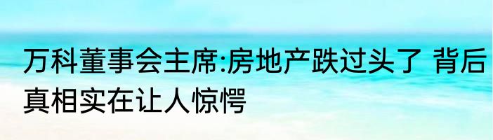 万科董事会主席:房地产跌过头了 背后真相实在让人惊愕