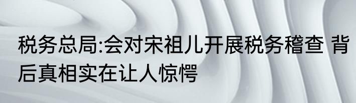 税务总局:会对宋祖儿开展税务稽查 背后真相实在让人惊愕