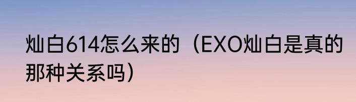 灿白614怎么来的（EXO灿白是真的那种关系吗）