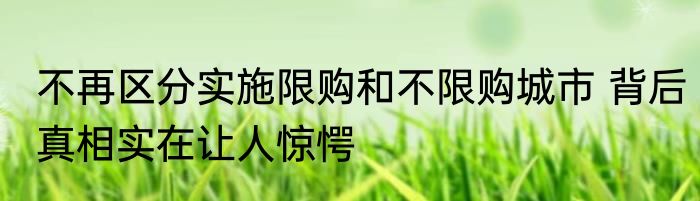 不再区分实施限购和不限购城市 背后真相实在让人惊愕