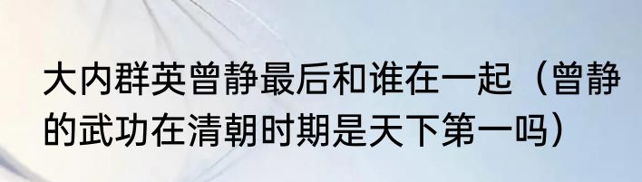 大内群英曾静最后和谁在一起（曾静的武功在清朝时期是天下第一吗）