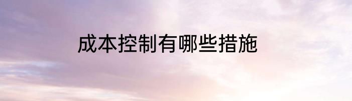 成本控制有哪些措施