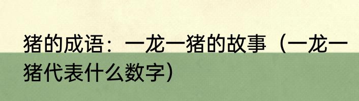 猪的成语：一龙一猪的故事（一龙一猪代表什么数字）