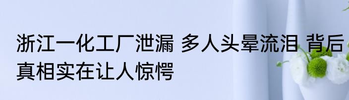 浙江一化工厂泄漏 多人头晕流泪 背后真相实在让人惊愕