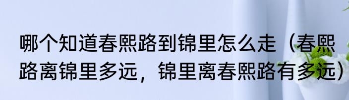 哪个知道春熙路到锦里怎么走（春熙路离锦里多远，锦里离春熙路有多远）