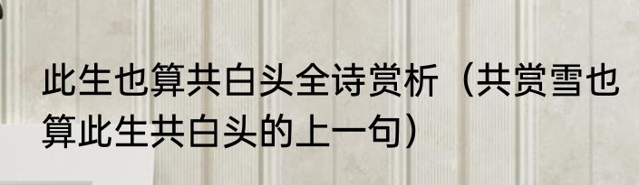 此生也算共白头全诗赏析（共赏雪也算此生共白头的上一句）