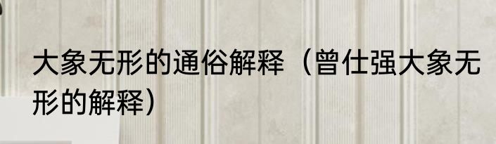 大象无形的通俗解释（曾仕强大象无形的解释）