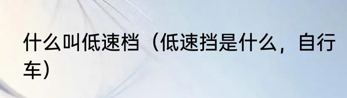 什么叫低速档（低速挡是什么，自行车）