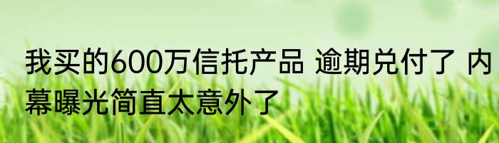 我买的600万信托产品 逾期兑付了 内幕曝光简直太意外了
