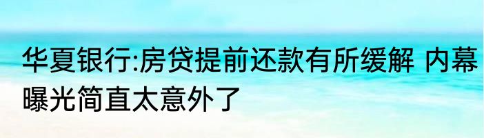 华夏银行:房贷提前还款有所缓解 内幕曝光简直太意外了