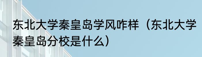 东北大学秦皇岛学风咋样（东北大学秦皇岛分校是什么）