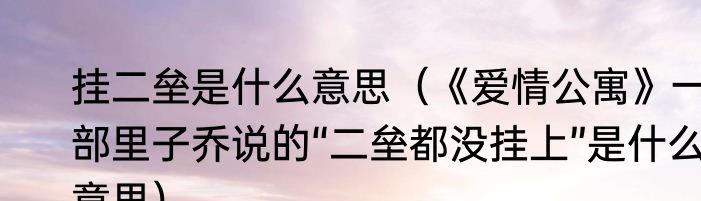 挂二垒是什么意思（《爱情公寓》一部里子乔说的“二垒都没挂上”是什么意思）