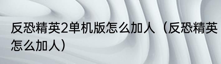 反恐精英2单机版怎么加人（反恐精英怎么加人）