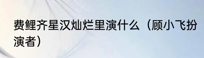 费鲤齐星汉灿烂里演什么（顾小飞扮演者）