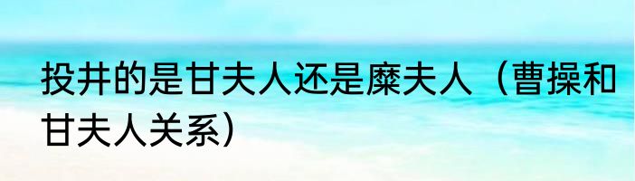 投井的是甘夫人还是糜夫人（曹操和甘夫人关系）