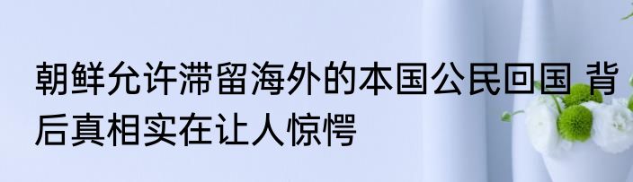 朝鲜允许滞留海外的本国公民回国 背后真相实在让人惊愕