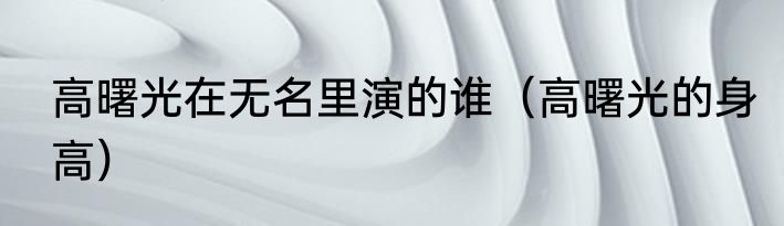 高曙光在无名里演的谁（高曙光的身高）