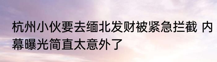 杭州小伙要去缅北发财被紧急拦截 内幕曝光简直太意外了