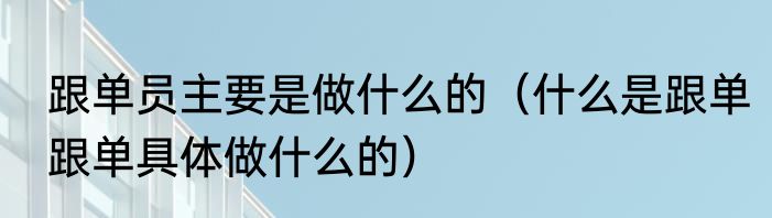跟单员主要是做什么的（什么是跟单跟单具体做什么的）