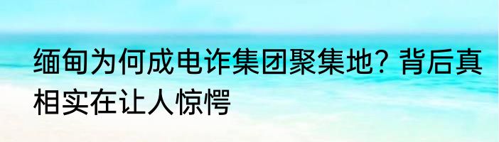 缅甸为何成电诈集团聚集地? 背后真相实在让人惊愕