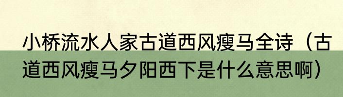 小桥流水人家古道西风瘦马全诗（古道西风瘦马夕阳西下是什么意思啊）