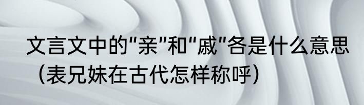 文言文中的“亲”和“戚”各是什么意思（表兄妹在古代怎样称呼）