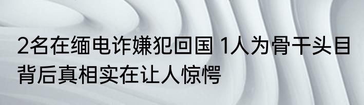 2名在缅电诈嫌犯回国 1人为骨干头目 背后真相实在让人惊愕
