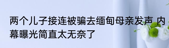 两个儿子接连被骗去缅甸母亲发声 内幕曝光简直太无奈了