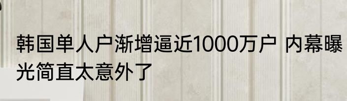 韩国单人户渐增逼近1000万户 内幕曝光简直太意外了