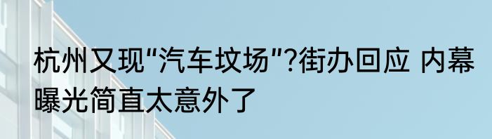 杭州又现“汽车坟场”?街办回应 内幕曝光简直太意外了