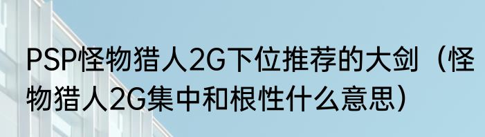 PSP怪物猎人2G下位推荐的大剑（怪物猎人2G集中和根性什么意思）