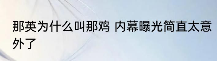 那英为什么叫那鸡 内幕曝光简直太意外了