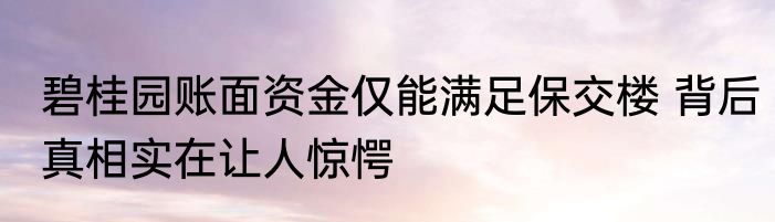 碧桂园账面资金仅能满足保交楼 背后真相实在让人惊愕