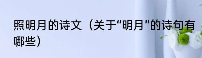 照明月的诗文（关于“明月”的诗句有哪些）