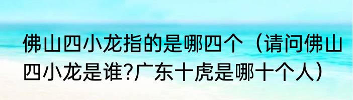 佛山四小龙指的是哪四个（请问佛山四小龙是谁?广东十虎是哪十个人）
