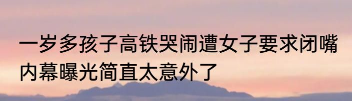 一岁多孩子高铁哭闹遭女子要求闭嘴 内幕曝光简直太意外了