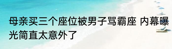 母亲买三个座位被男子骂霸座 内幕曝光简直太意外了