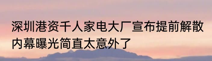 深圳港资千人家电大厂宣布提前解散 内幕曝光简直太意外了