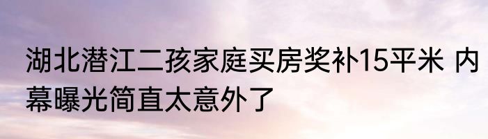湖北潜江二孩家庭买房奖补15平米 内幕曝光简直太意外了