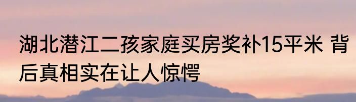 湖北潜江二孩家庭买房奖补15平米 背后真相实在让人惊愕