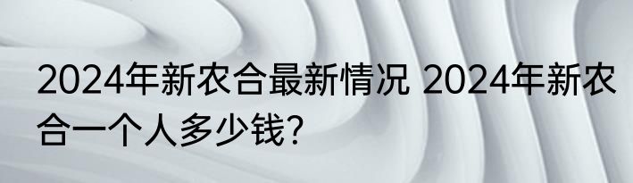2024年新农合最新情况 2024年新农合一个人多少钱？