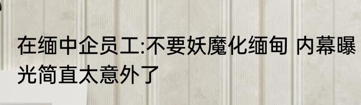 在缅中企员工:不要妖魔化缅甸 内幕曝光简直太意外了