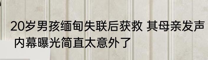 20岁男孩缅甸失联后获救 其母亲发声 内幕曝光简直太意外了