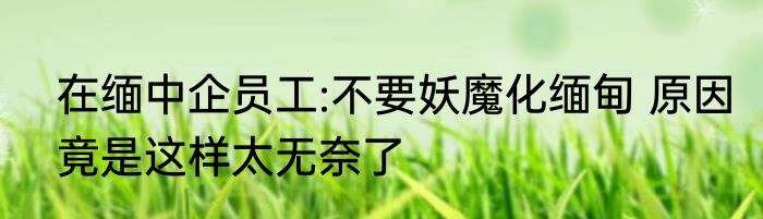 在缅中企员工:不要妖魔化缅甸 原因竟是这样太无奈了