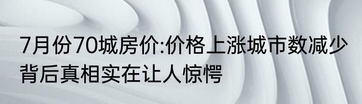 7月份70城房价:价格上涨城市数减少 背后真相实在让人惊愕