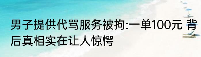 男子提供代骂服务被拘:一单100元 背后真相实在让人惊愕