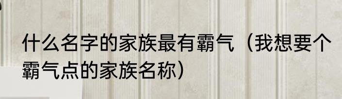 什么名字的家族最有霸气（我想要个霸气点的家族名称）