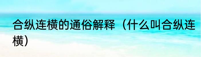 合纵连横的通俗解释（什么叫合纵连横）