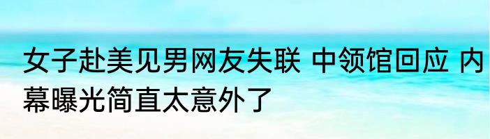 女子赴美见男网友失联 中领馆回应 内幕曝光简直太意外了