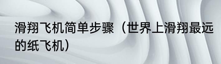 滑翔飞机简单步骤（世界上滑翔最远的纸飞机）